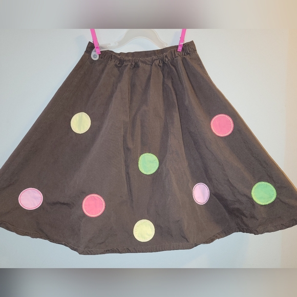 🫖 Vintage Gymboree Tea For Two Brown Twirly Polka Dot Cotton Skirt Girls 9 10 - Picture 2 of 7